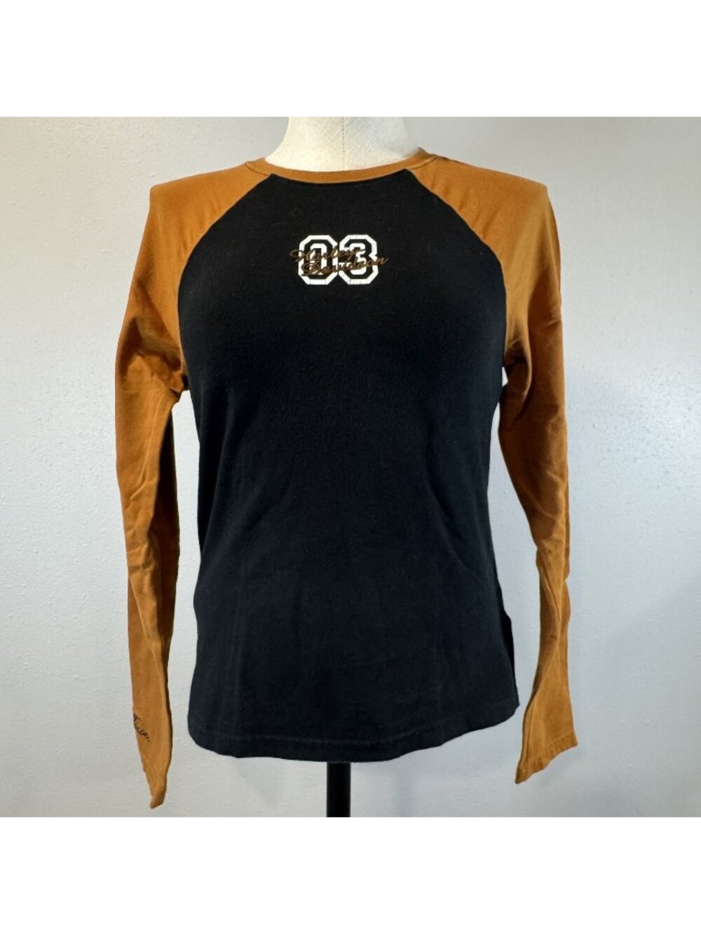 Harley-Davidson Long Sleeve Shirt Womens Small Black Orange "03" Graphic Biker